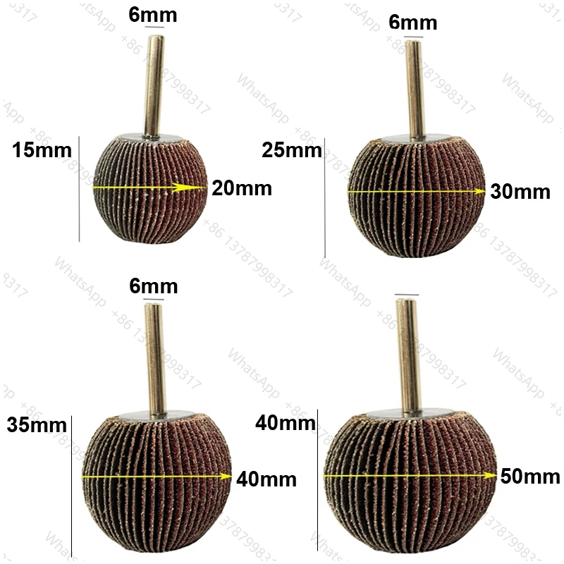 4PCS D20/30/40/50 Sphere Sandpaper Flap Wheel 60/80/120/180 Grit 6mm Shank Abrasive Rotary Tool for Grinder Polishing Ball Shape