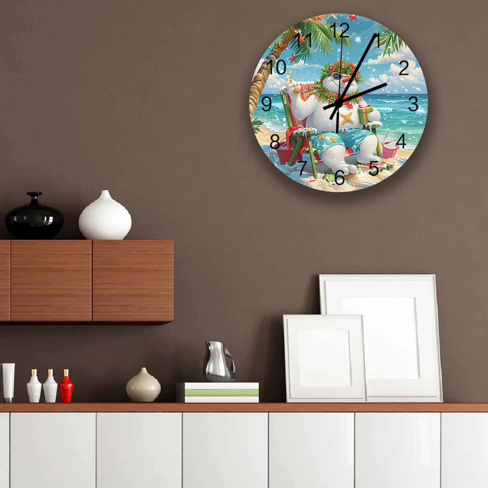 Christmas Snowman Hawaii Vacation Gift Wall Clock Large Modern Kitchen Dinning Round Wall Clocks Bedroom Silent Hanging Watc