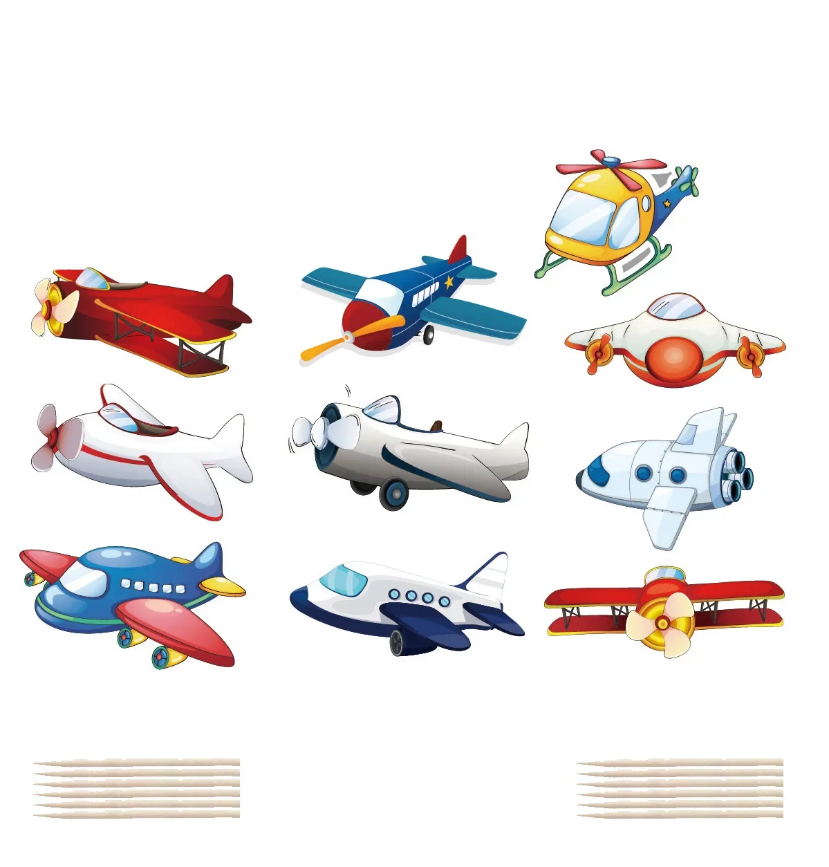 10pcs Cartoon Airplane Cupcake Toppers Decorations for Kids Aircraft Themed Birthday Party Cake Decoration Supplies