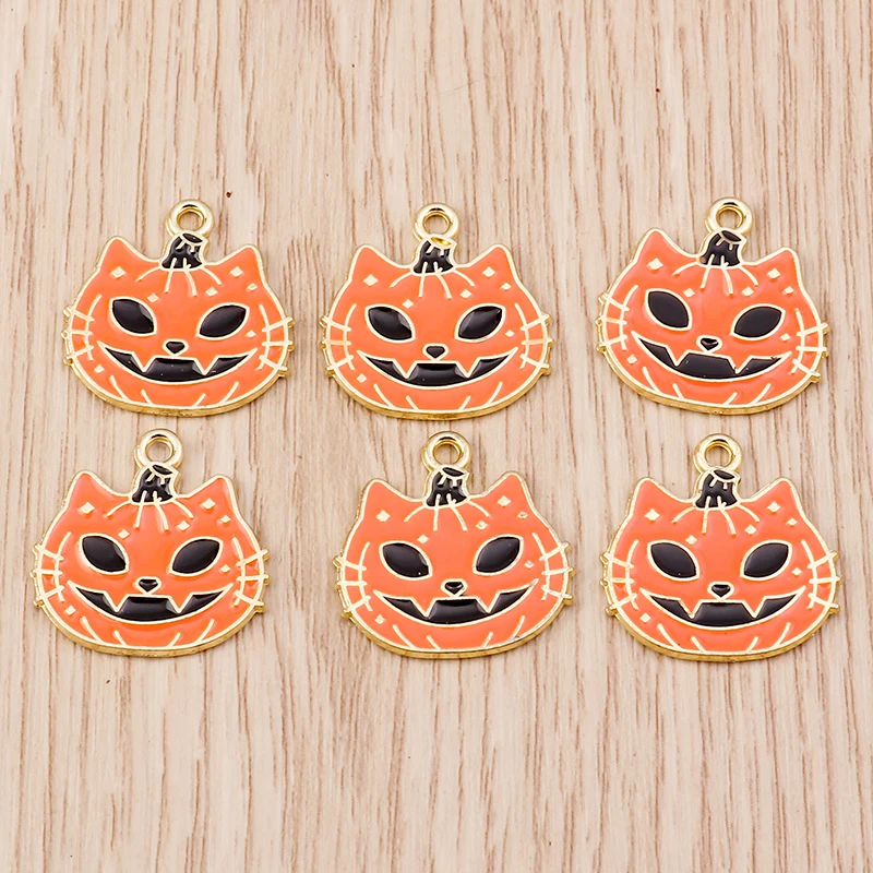 10 stücke 15x20mm Cartoon Emaille Halloween Kürbis Katze Charms Anhänger für Schmuck Herstellung Ohrringe Halsketten DIY Handwerk liefert – Detail 2