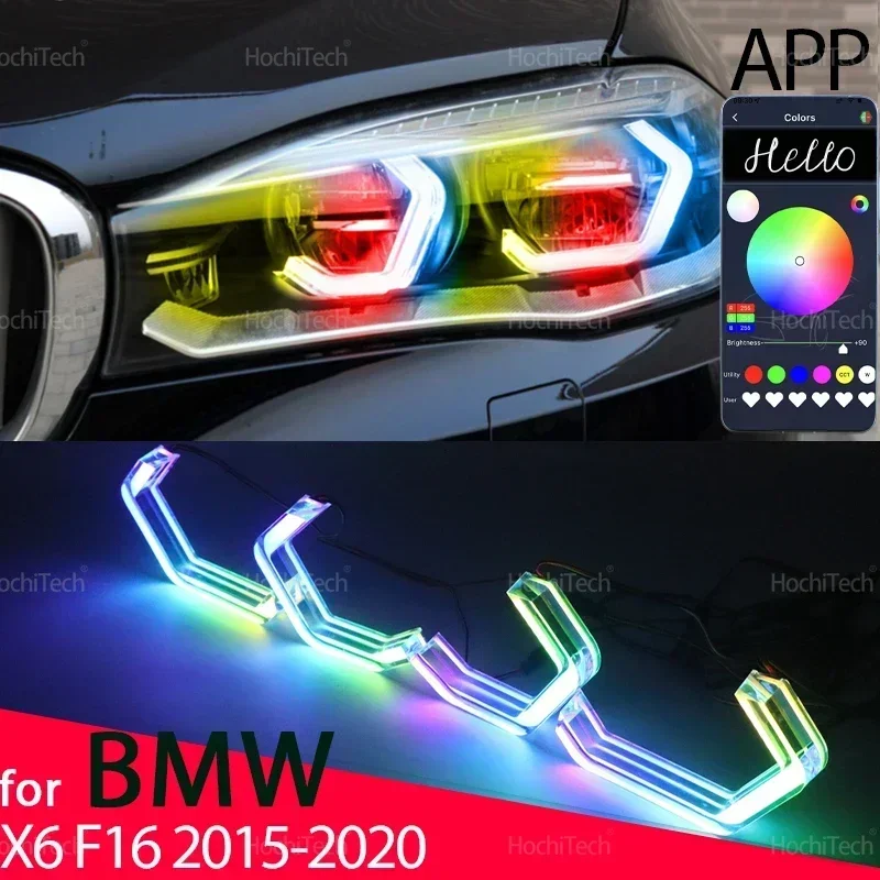 

Для BMW X6 F16 2015-2019 последовательный RGB разноцветный стиль M4 управление приложением с указателем поворота динамический светодиодный кольцевой светильник «ангельские глазки» DRL