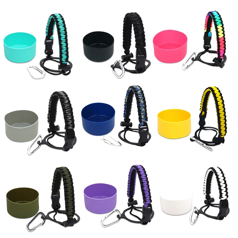 Paracord Handle For Wide Mouth Water Bottle And Silicone Sleeve Boot Compatible With Hydro Flask Tumblers Accessories