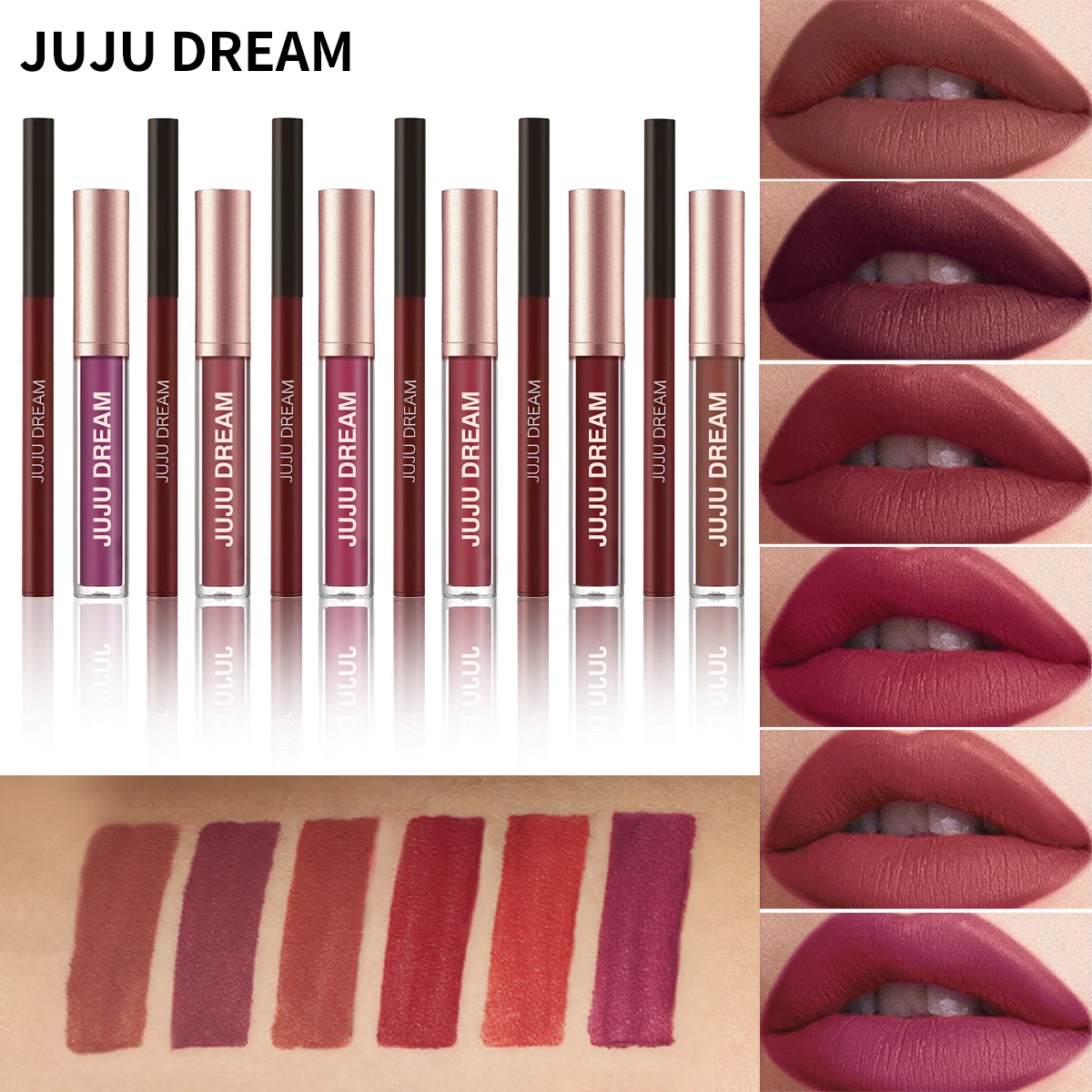 Lip Kit Long Lasting Waterproof Natural Lip line Lipstick Lip gloss Makeup Set Portable Travel Makeup 2pcs/Set