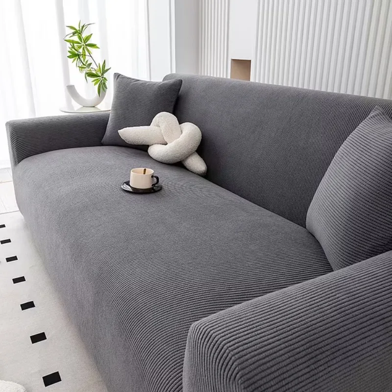 Stretch Sofa Cover All-Season Universal Full Wrap Couch Protector Modern Solid Color Cat-Scratch Resistant Removable Slipcover