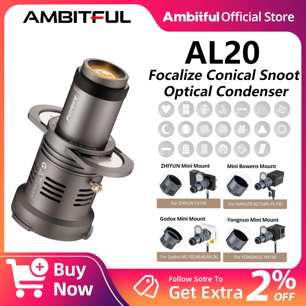 Ambitful AL20 Focalize Conical Snoot Optical Condenser&Art Special Shaped Beam for Mini Bowens Godox Yongnuo Zhiyun INEEK Mount
