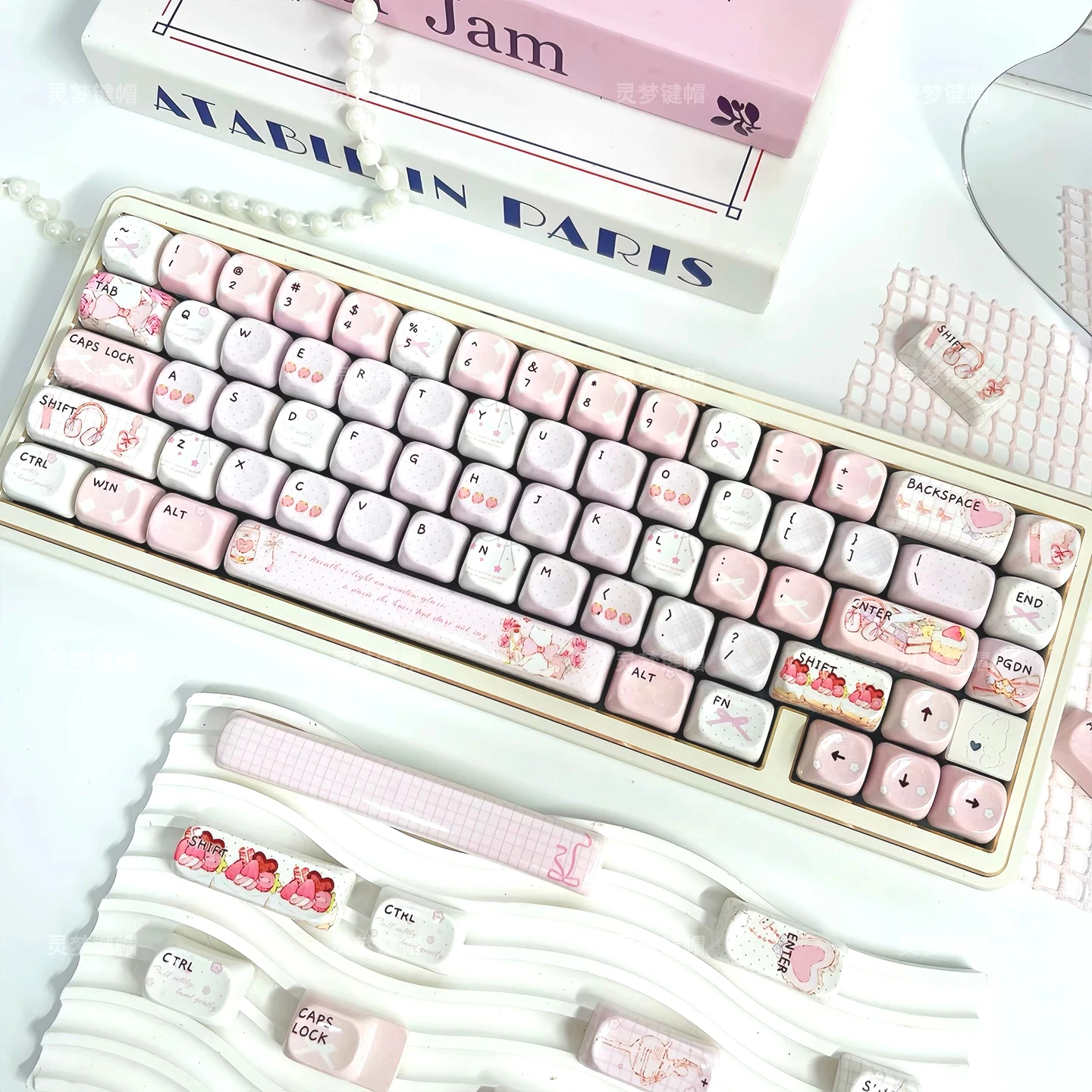 MAIMOOO Gentle Landing Keycap Glazed Pink PBT Five Sided Heat Sublimation MOA Compatible With Mechanical Keyboard