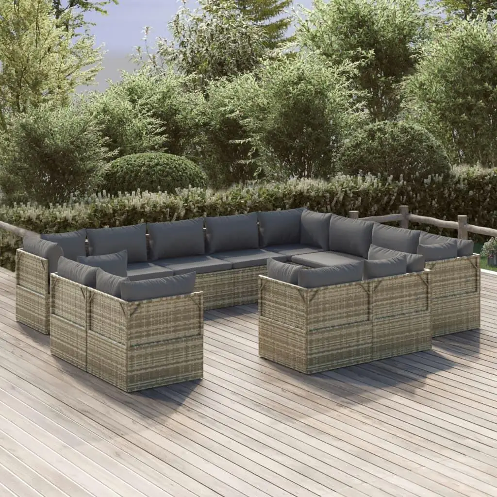 12-Piece Gray Poly Rattan Patio Lounge Set with Cushions - Outdoor Furniture Collection