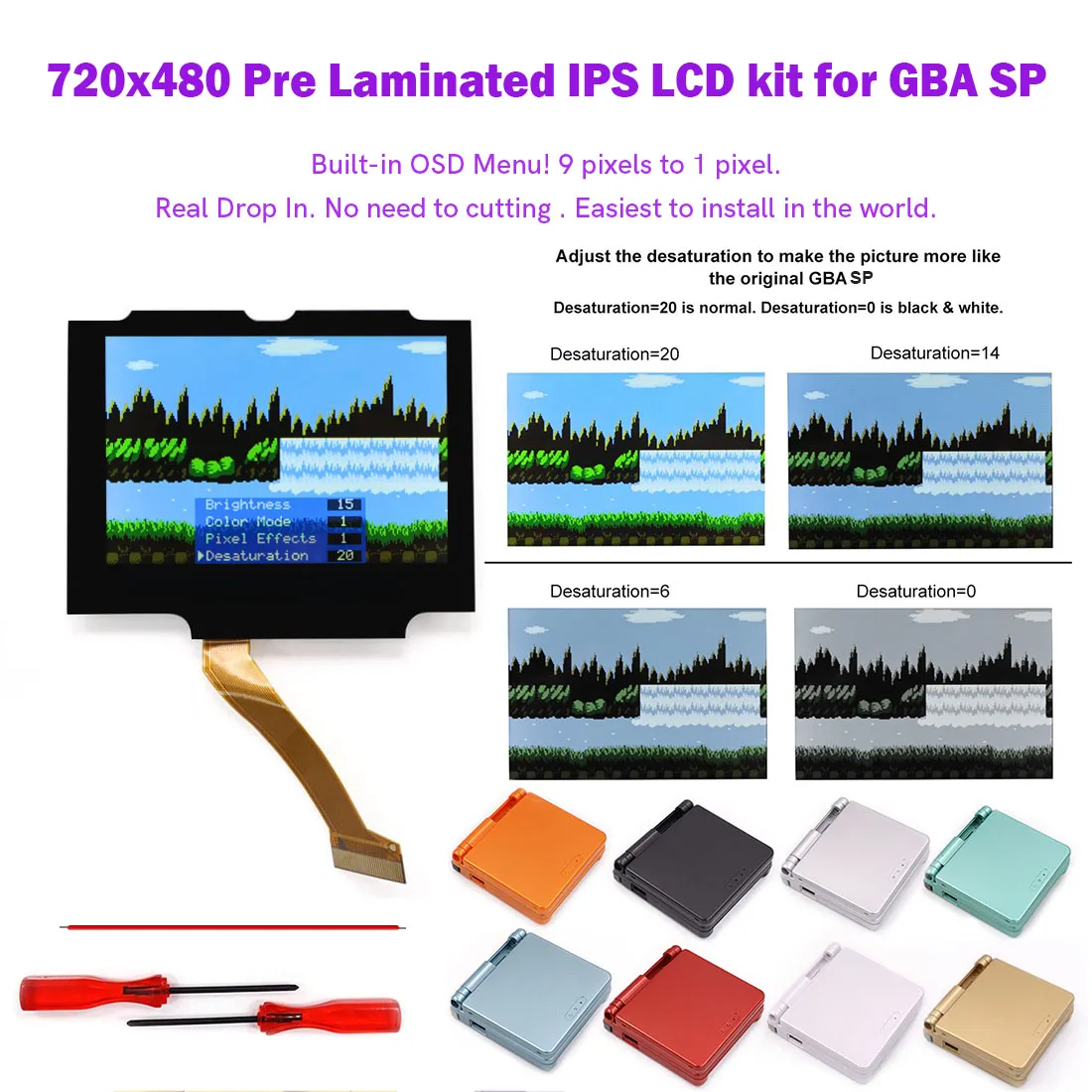 

Drop in Laminated V5 IPS GBA SP Комплекты сменных модов с подсветкой и ЖК-дисплеем для Game Boy Advance SP NO NEED CUT Shell Case