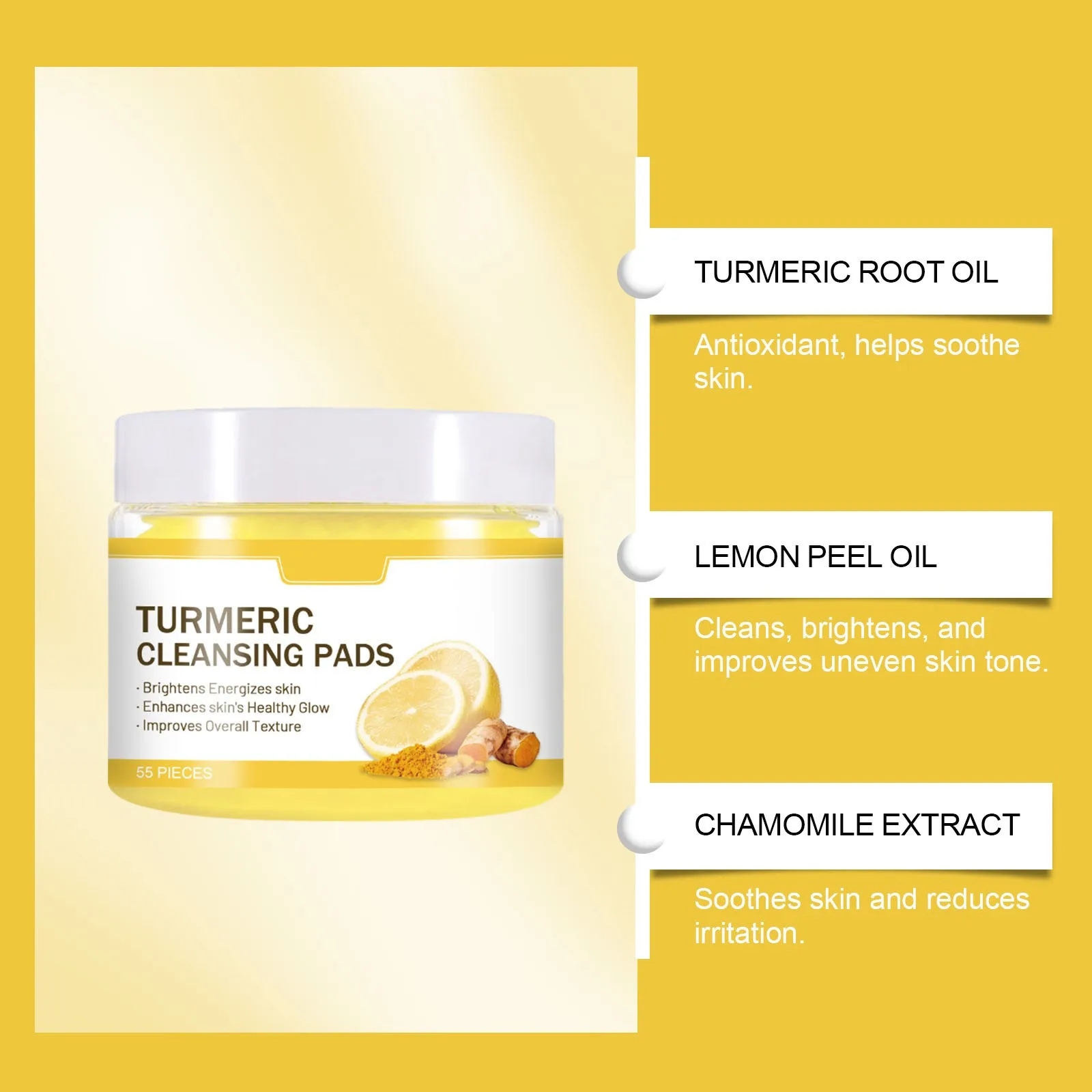 Turmeric Kojic Acid Facial Exfoliating Cleansing Pads Lemon Deeply Cleansing Skin Brightening Whitening Cotton Pad Skin Care