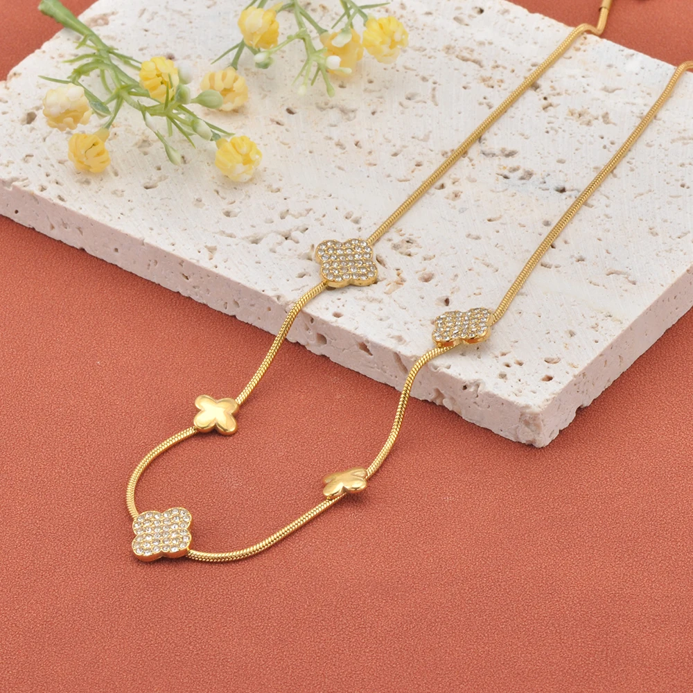 Lokaer العصرية الزركون زهرة سلسلة قلادة سوار الفولاذ المقاوم للصدأ مجوهرات حساسة للنساء مقاوم للماء هدية حفلة N25160