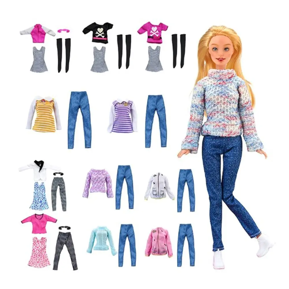 1 ensemble mode T-shirt veste pantalon tenue décontracté bricolage pulls faits à la main jean pantalon fille cadeau avec chaussettes pour 1/6/pour 29 ~ 32 cm
