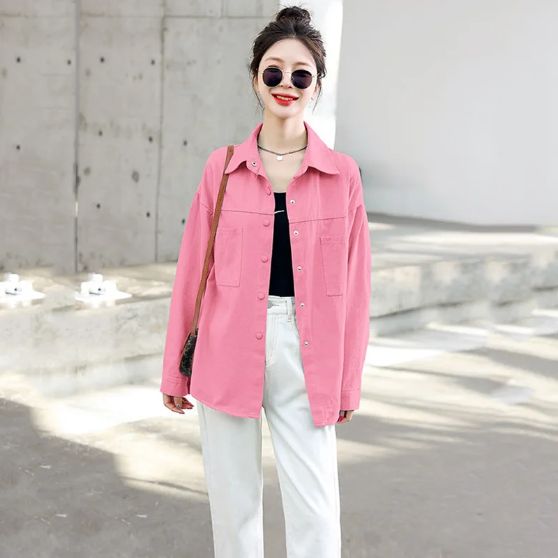 

Female Shirt 2023 Spring New Korean Loose Candy Color Academy Style Casual Versatile Washed Cotton Shirt Coat