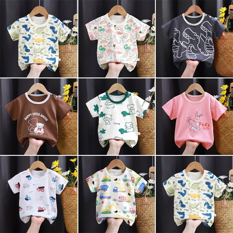 

2025 Summer Children Cartoon T-shirt for Boy Animal Printing Dinosaur Bear Boys T Shirt Girls Tops Tees Cartoon Kids Clothes