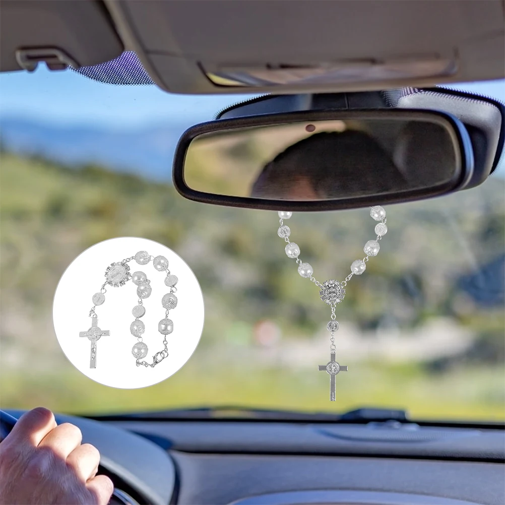 

2pcs Rosary Hanging Cross Blessing Rearview Mirror Accessories Auto Pendant Decor Interior Chains Ornaments Decorations Hanging