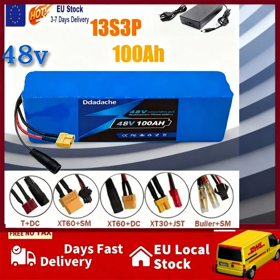 Original 13S3P 48 V 100000 mAh 100 Ah Lithium-Ionen-Akku mit 1000 W BMS 54,6 V 100 Ah 18650 Lithium-Akku