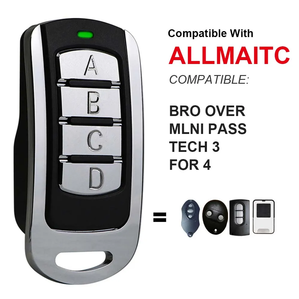 Garage Remote Control ALLMATIC TECH 3 FOR4 Clone B.RO 1WN 2WN 4WN STAR OVER RED MINI PASS 433.92MHz ALLMATIC Gate Remotes Copy