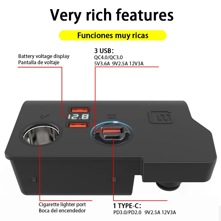 Car charger for Golf 5 MK5 Golf 6 MK6 EOS GTI Variant Bule e motion concept Cigarette lighter USB fast charging