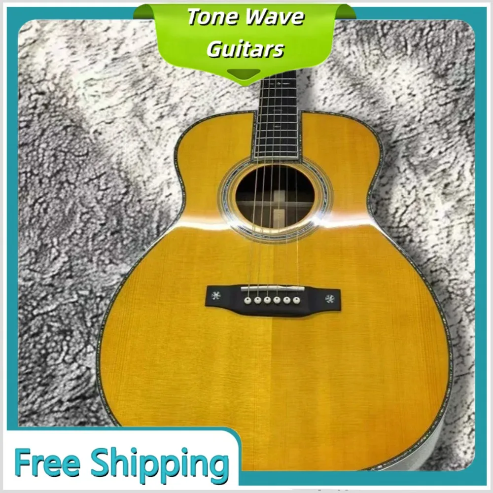 

OM42 Acoustic Guitar Solid Top Spruce Body HPL Neck Abalone Glossy Surface Exquisite Workmanship Protective Plate Customized