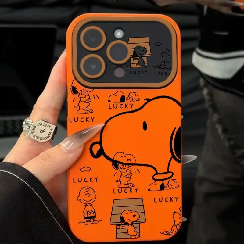 Lucky Snoopy Big Window Cartoon Creative Phone Case For iPhone 16 15 14 13 12 11 Pro Max XR XS Max 7 8 Plus MINI Y2K Cute Cover