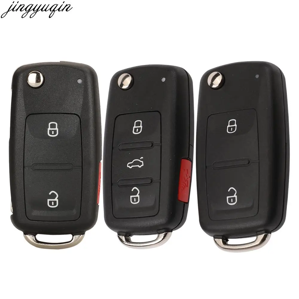 Jingyuqin New Flip Car Key Shell For VW Volkswagen Golf 4 5 7 Passat B5 B6 Tiguan Beetle Polo MK4 Bora Skoda Seat Uncut Blade