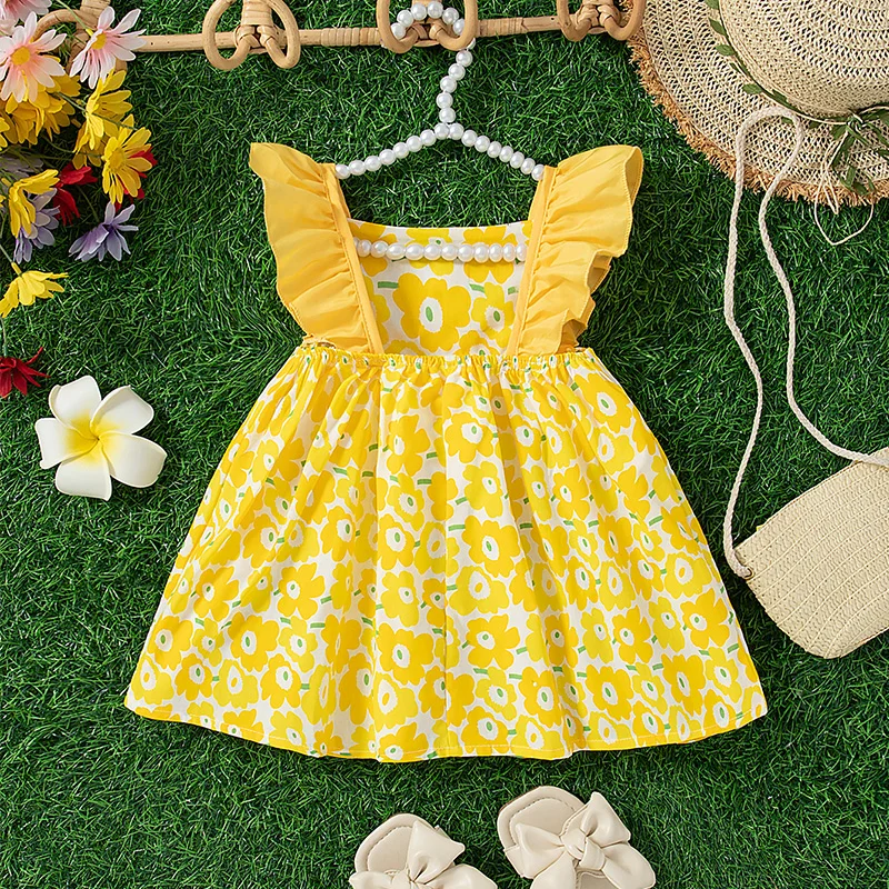 Summer New Small Floral Baby Girl Dress, Rural Style Children\'S Sleeveless Clothes With Free Bag (9 Months -3 Years Old)