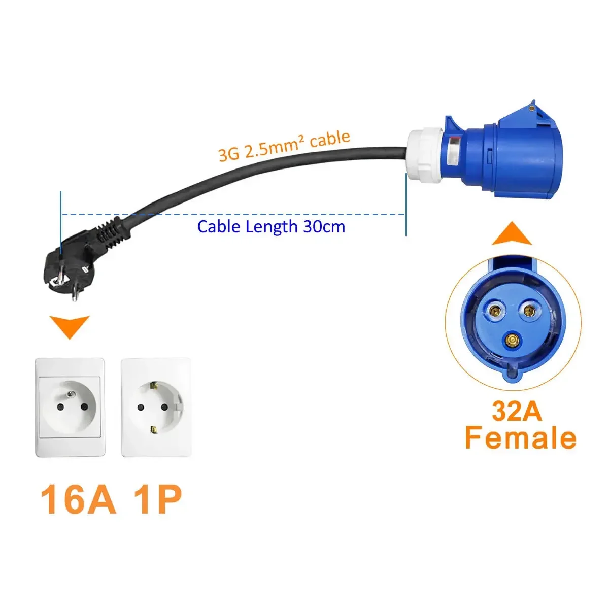 La migliore presa CEE blu da 32A a 16A spina ue da 7KW a 3.5KW adattatore di ricarica per veicoli elettrici per caricabatterie EV portatile monofase