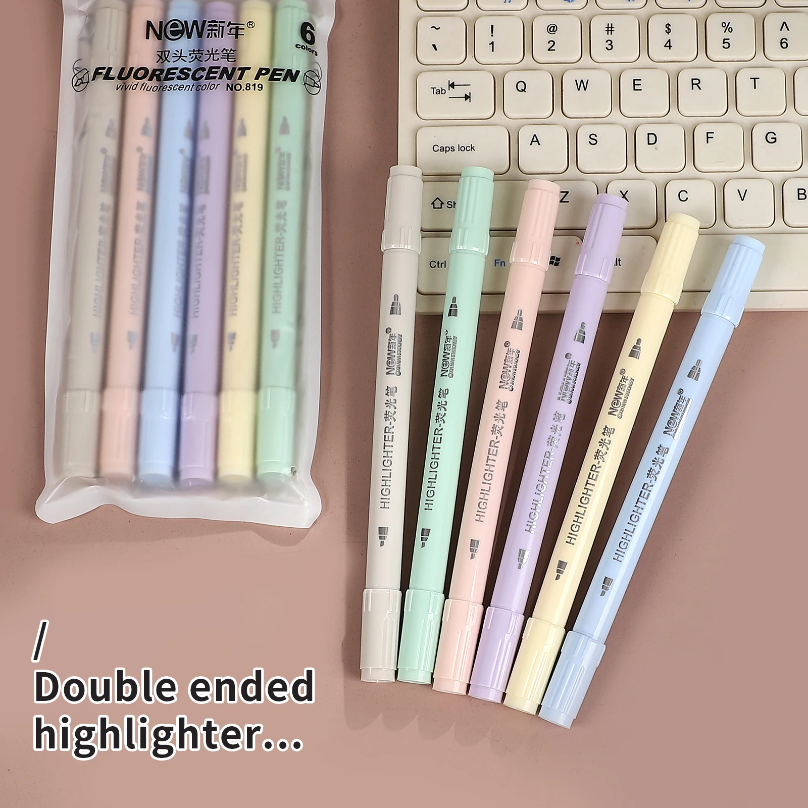 JIANWU 6 Pcs/set Double-ended Highlighter Colorful Large-capacity Marker Pen Creative DIY Student Supplies Stationery