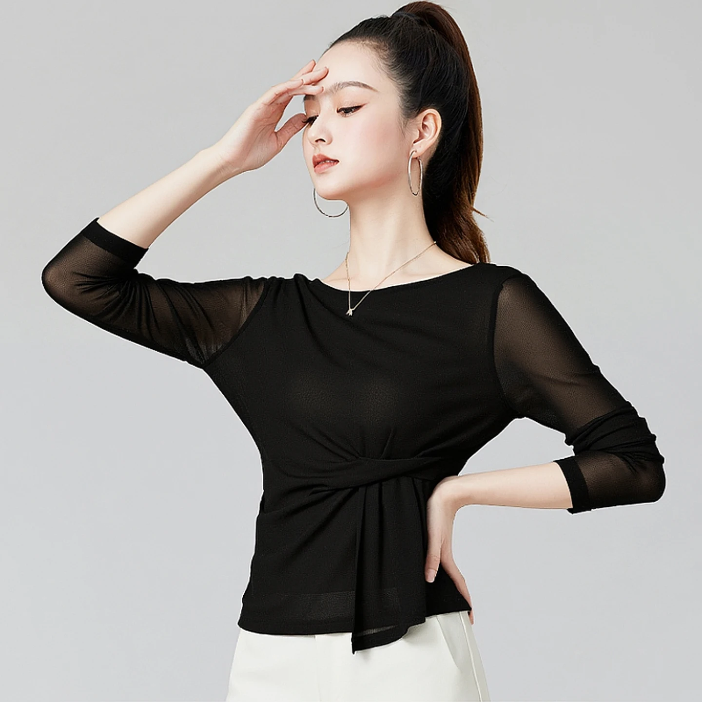 Tops de baile latino de manga larga para mujer, 4 colores, Tops de baile modernos para mujer, ropa de actuación de baile de salón para adultos DW11122