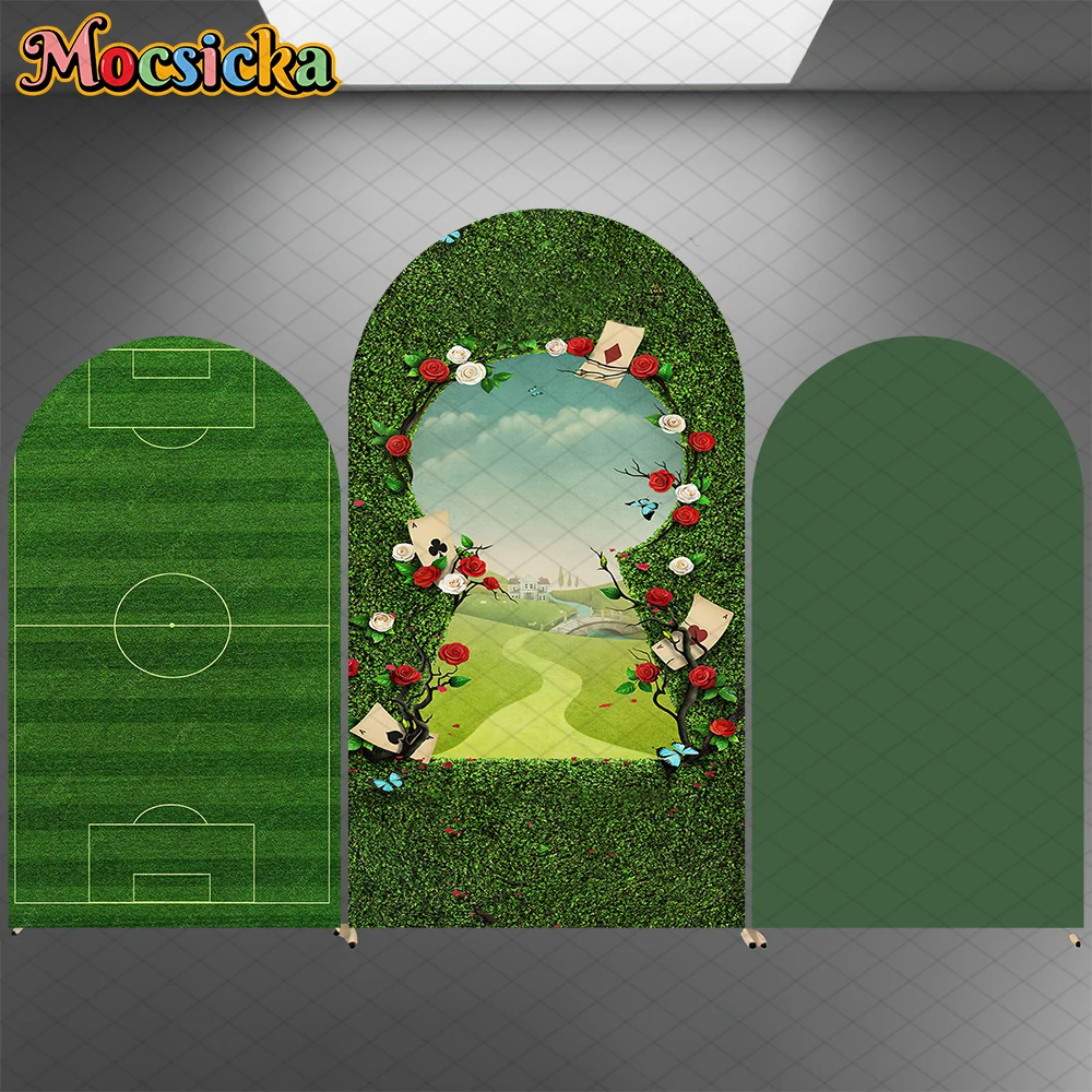 Mocsicka Wedding Arch Covers Backdrops Elastic Double-Faced Baby Shower Arched Backgrounds Football Green Grassland Party Decors