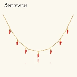 ANDYWEN 925 Sterling Silver 2021 Gold Red Chili Spicy Charm Choker Long Chain Necklace Fine Jewelry Wedding Rock Punk Party
