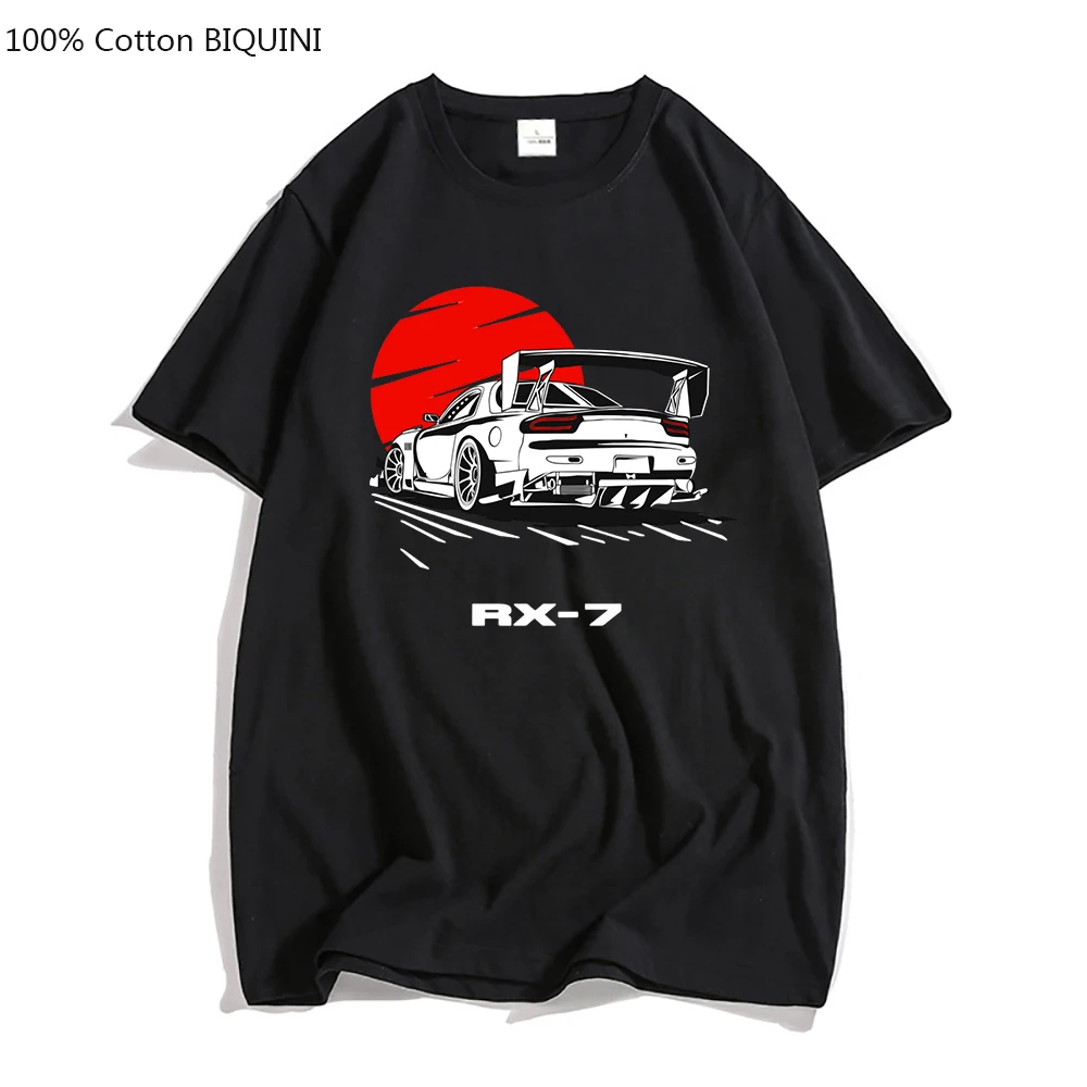 Initial DDrift Racing Rx-7 T Shirt 100% Pure Cotton Takumi Fujiwara Rx 7 Jdm Tshirt Mens Summer Streetwear Japanese Fashion Tops