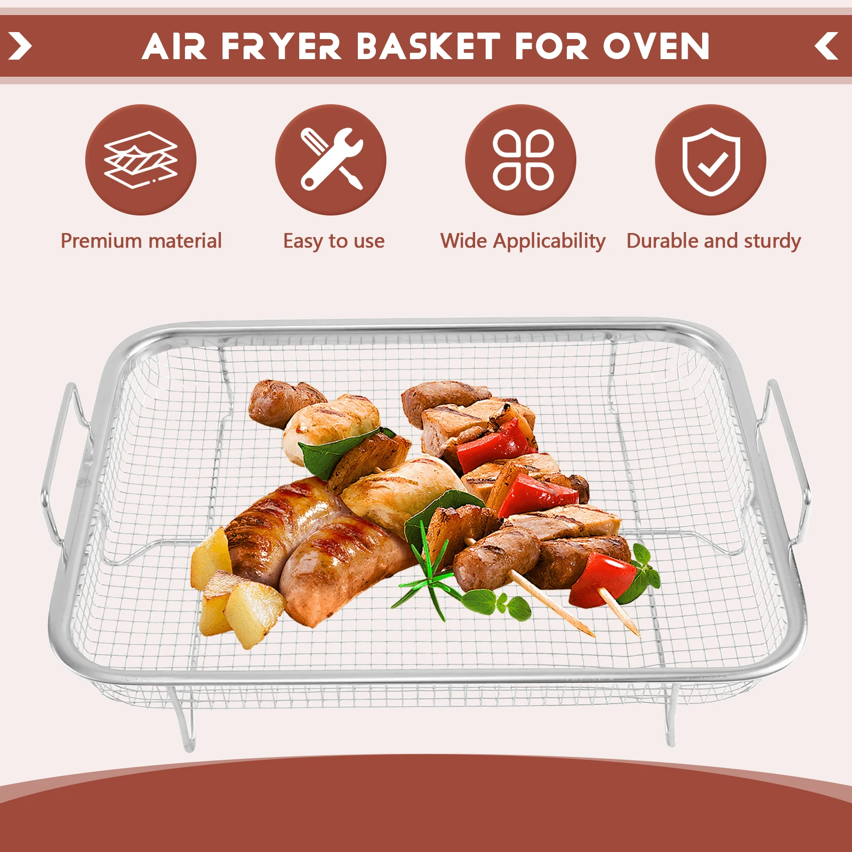 1Pcs Air Fryer Basket for Oven, Stainless Steel Grill Basket, Non-Stick Mesh Basket, Air Fryer Tray Wire Rack BasketJAS