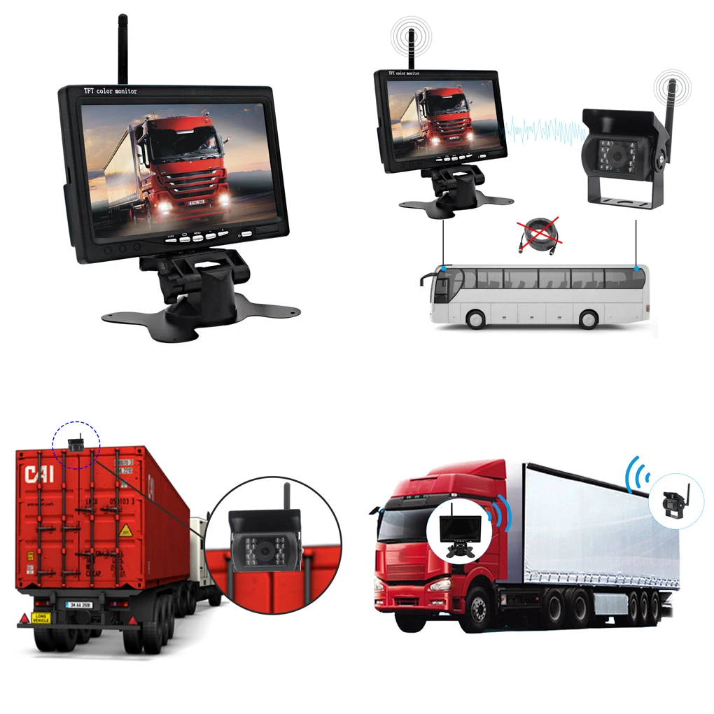 Backup Camera Portable Wireless 6W 7-inch Screen Remote Control Wide Angle Automobile RV Trailer Rear View Camera Recorder