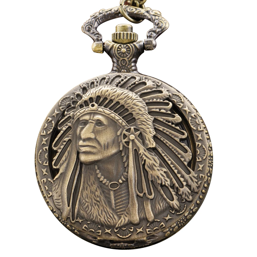 Hunter Statue Bronze Emblem Quartz Pocket Watch Vintage Necklace Universal Mini Gift for Male and Female Students