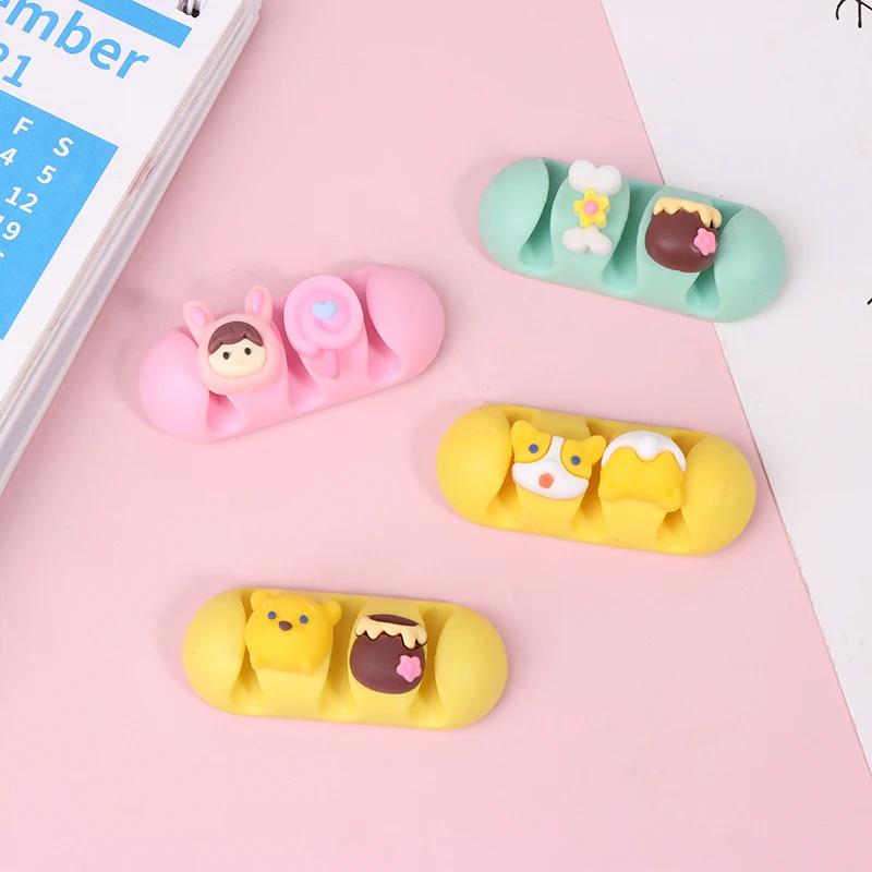 2Pcs Cartoon Cable Holder Silicone Cable Winder Wire Organizer Holder Cord Management Clip For USB Earphone Network Cable
