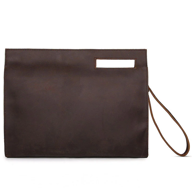 Pochettes en cuir de vache pour hommes, pochette avec bracelet A4, sac enveloppe pour dossiers, pochettes masculins, sacs à main à fermeture éclair