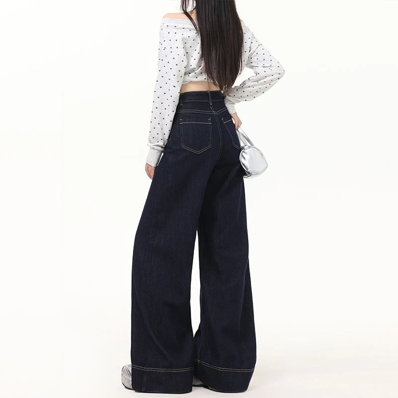 FINEWORDS Vintage Koreanische Verdicken Kaschmir Winter Jeans Frauen Casual Breite Bein Warme Jeans Streetwear Easymatch Hohe Taille Jeans