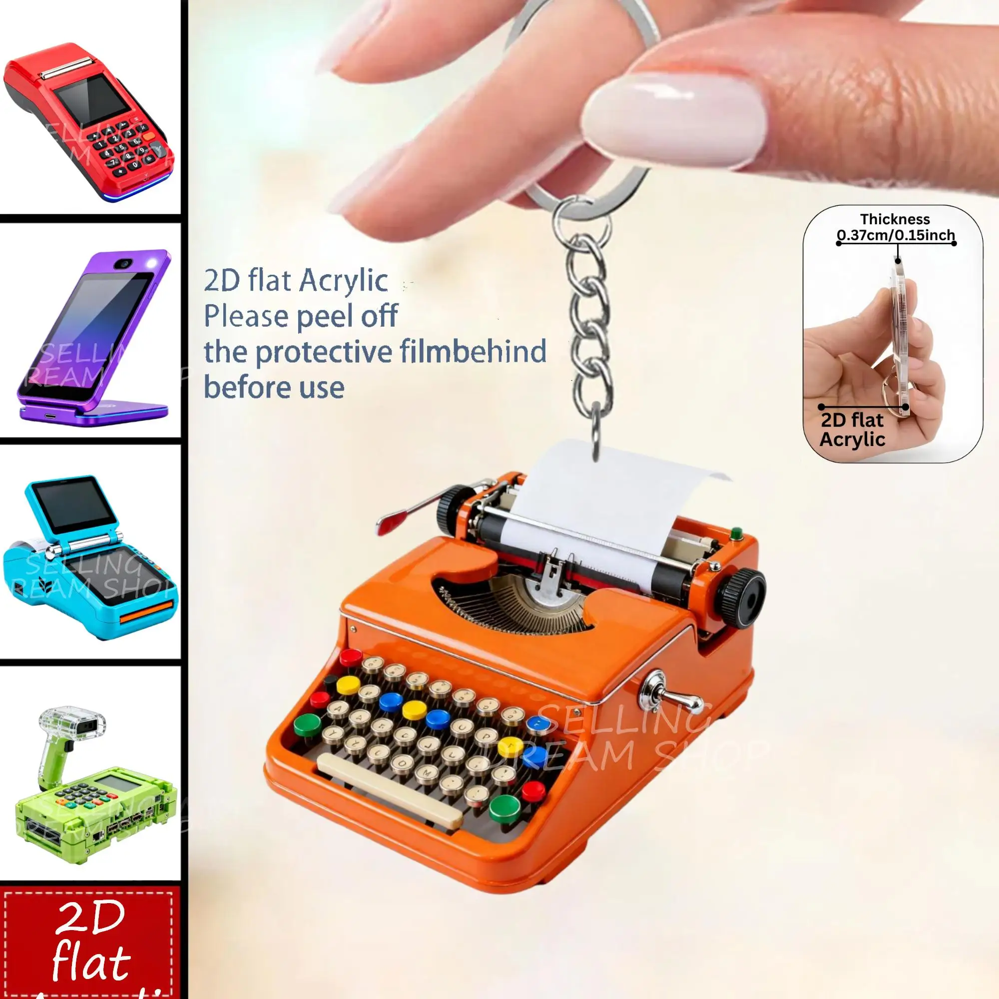 2D POS Machine Keychain Cash Register Acrylic Pendant 5 options Good Omen Lucky Car Key Backpack Decor Office Hanging Ornament