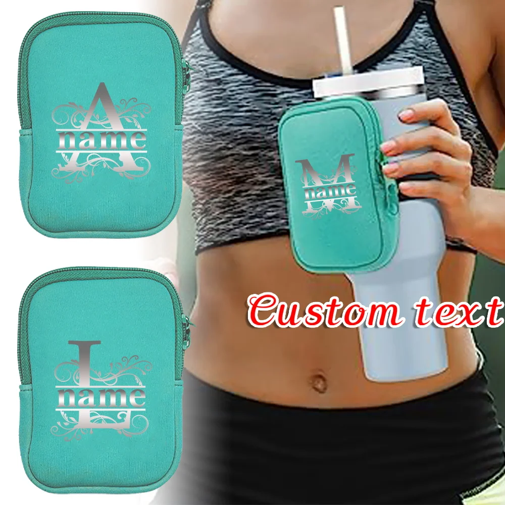 

Custom Name Stanley Cup Water Bottle Bag Multi Functional Green Water Bottle Bag Card Key Wallet Earphone Bag Letter Series