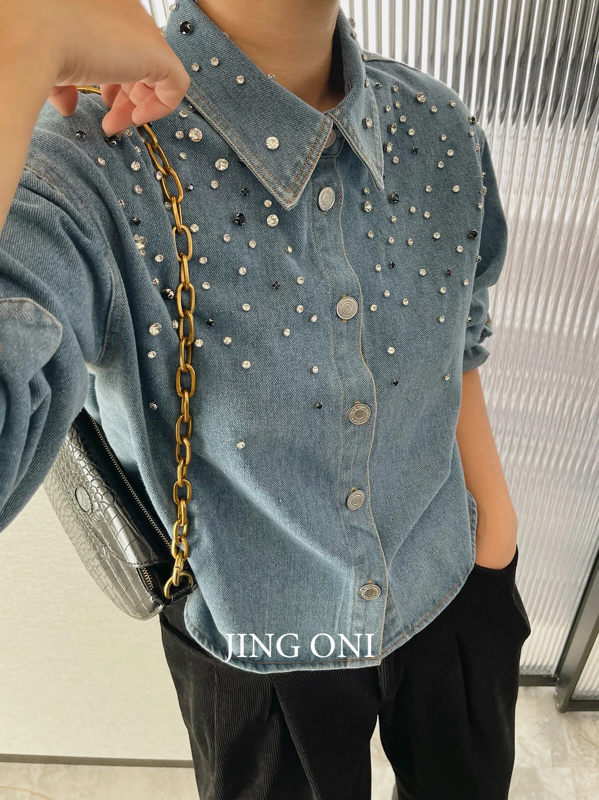 Denim Shirts Blouse Woman Clothing 2023 Fashion Korean Style Vintage Y2k Top Crop Luxury Long Sleeve Elegant Chic Oversized New