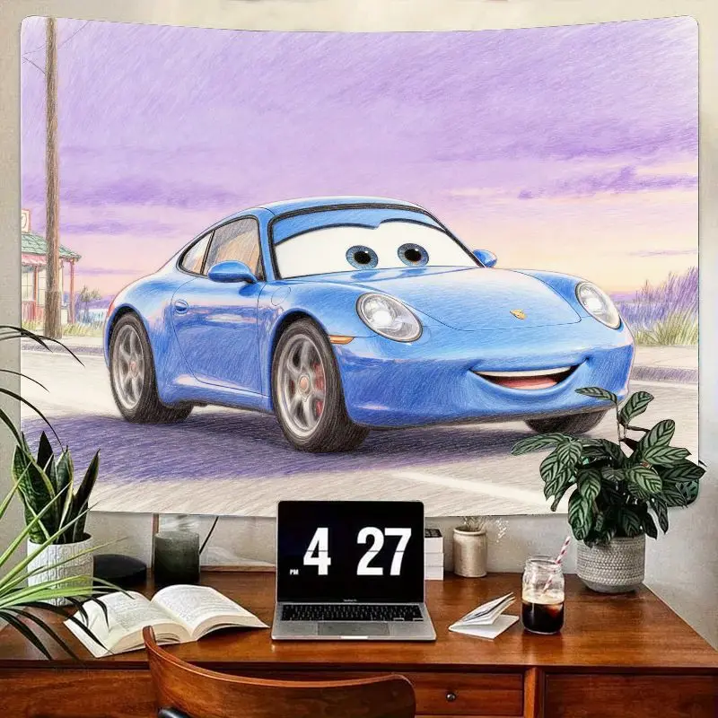 

1 шт., гобелен Disney Pixar Cars Sally Carrera Blue Porsche, современный полиэстер, настенное искусство, декор для детской комнаты, спальни, подарок