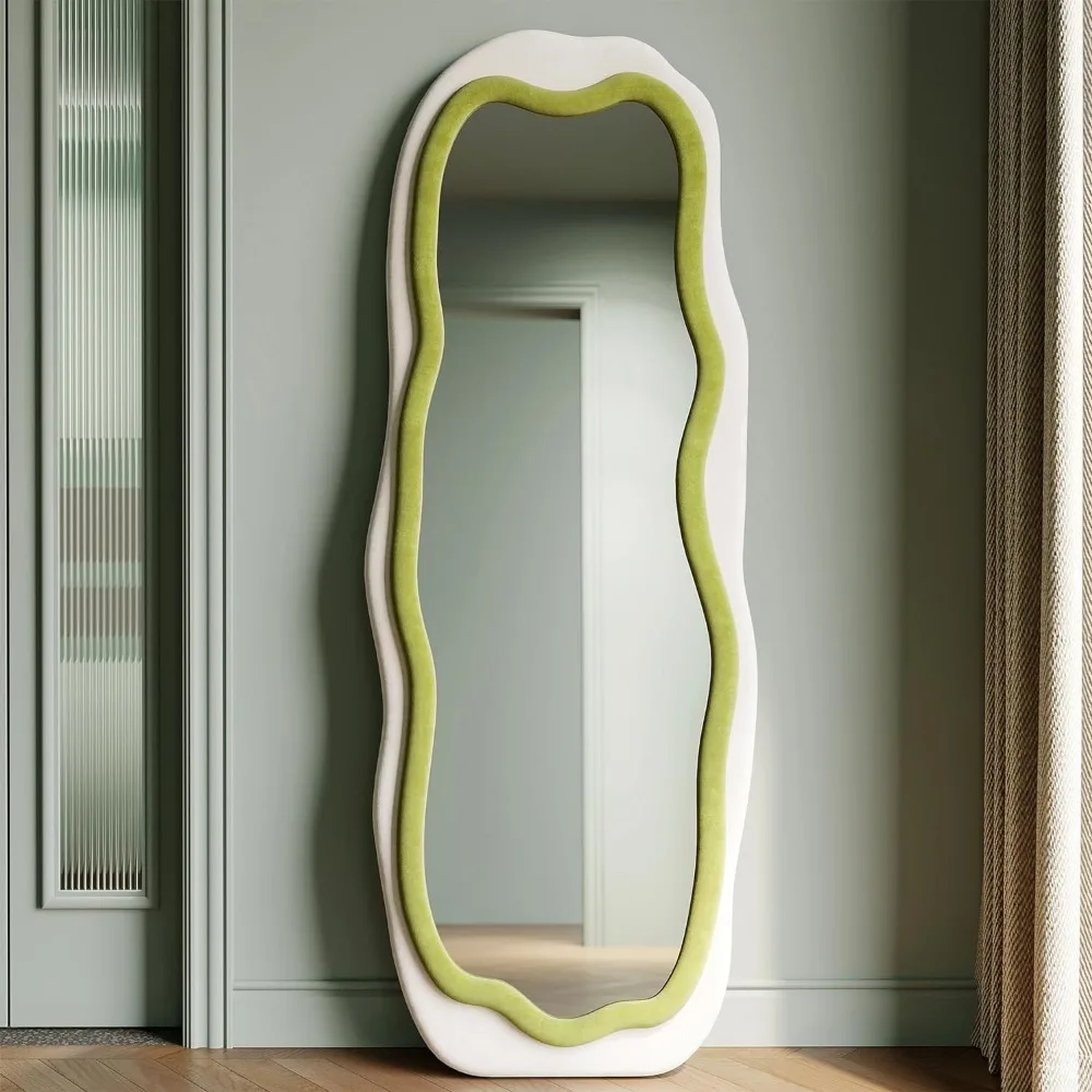 Full Body Spiegel, Wandspiegel Met Flens Omwikkeld Houten Frame, Vloerspiegel Geschikt Voor Kleedkamer/Slaapkamer/Woonkamer