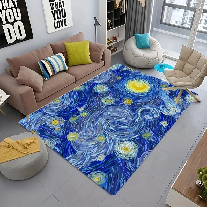 Sparkling Starry Night Rug Artistic Floor Mat Non-slip Machine Washable Carpet For Living Room Bedroom Home Decor Accessories