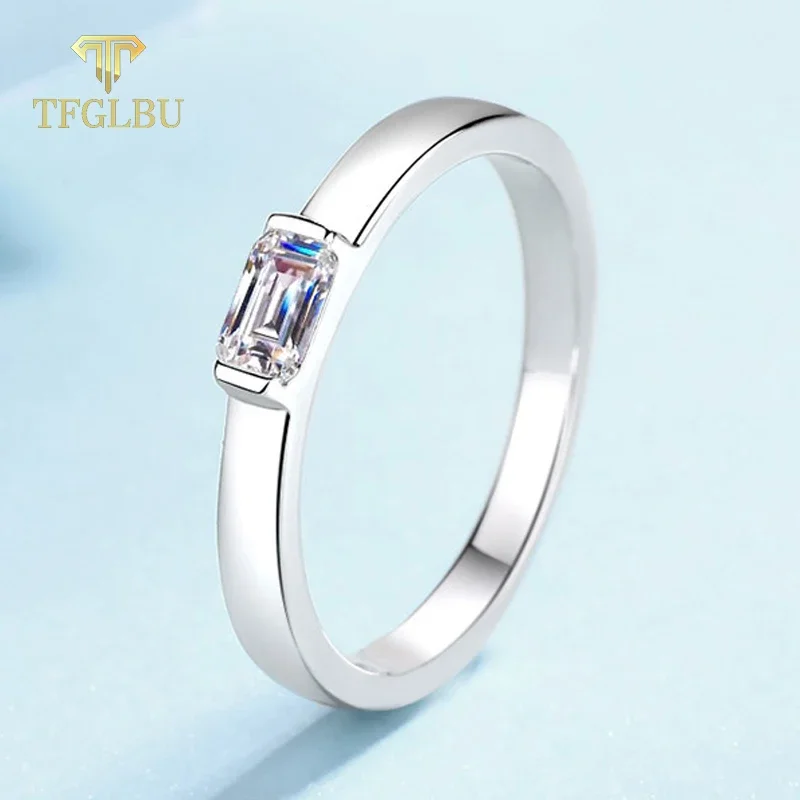 TFGLBU 0.5/1CT Pass Test Emerald Moissanite Ring S925 Sterling Sliver Solitaire Wedding Engagement Rings for Women Jewelry Gift