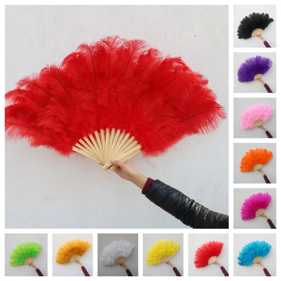 15 Bone Ostrich Feather Fan Celebration Party Wedding 90x50cm Dance Performance Props Decorative Feathers for Crafts Fan