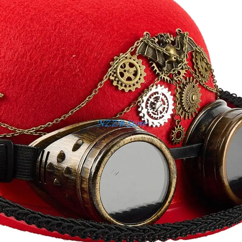 

T21F Victorian Theme Steampunk Tall Hat With Removeable Goggles and Gear Detailing for Music Festival and Stage Performances