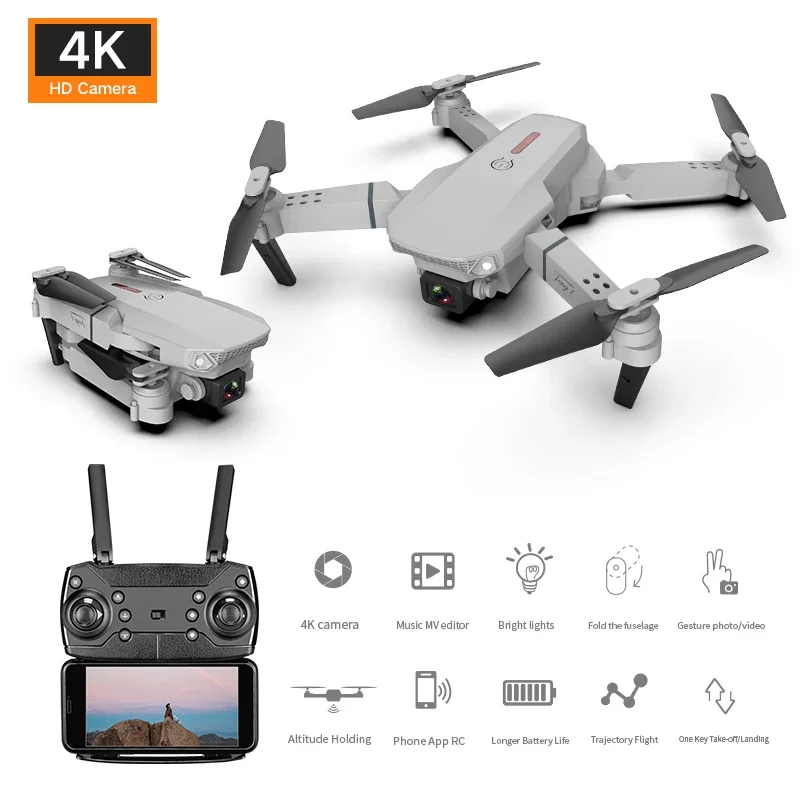 E88 الطائرات بدون طيار المهنية 4K زاوية واسعة كاميرا عالية الدقة واي فاي FPV عالية قابلة للطي الصليب الأحمر أربع طائرات هليكوبتر ذات أجنحة دوارة بدون كاميرا لعبة للأطفال