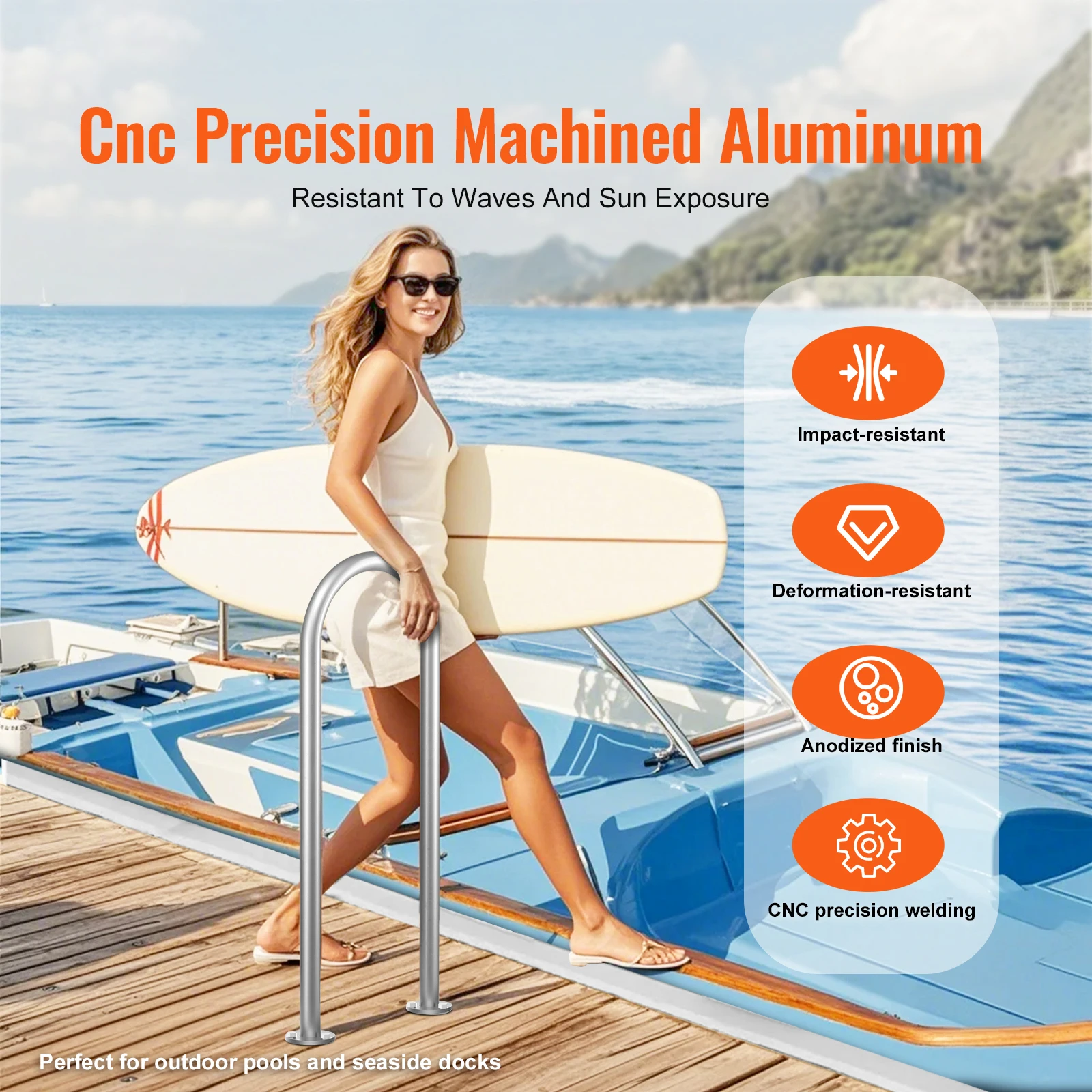 SucceBuy Pool Handrail 36 x 13 inch Pool Railing  Aluminum with Base Plate Rust-Proof Grab Bar with Accessories for Spas Docks