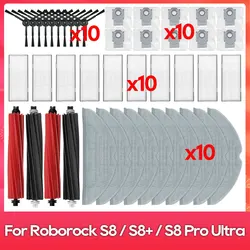 Compatible con ( Roborock S8, S8 Plus, S8 Pro Ultra, S8+ ) Aspiradoras Robot Rodillo, Cepillo lateral, Filtro, Mopa, Bolsa para polvo, Pieza, Accesorio