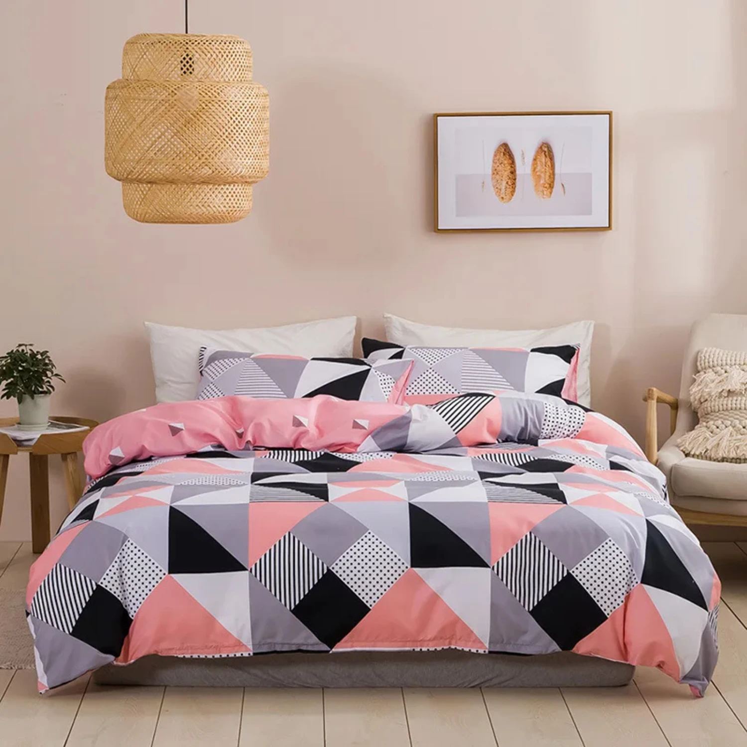 Soft and Comfortable Modern Geometric Print Queen Bedding Set with Durable King Size Duvet Cover - Affordable Single and Double 